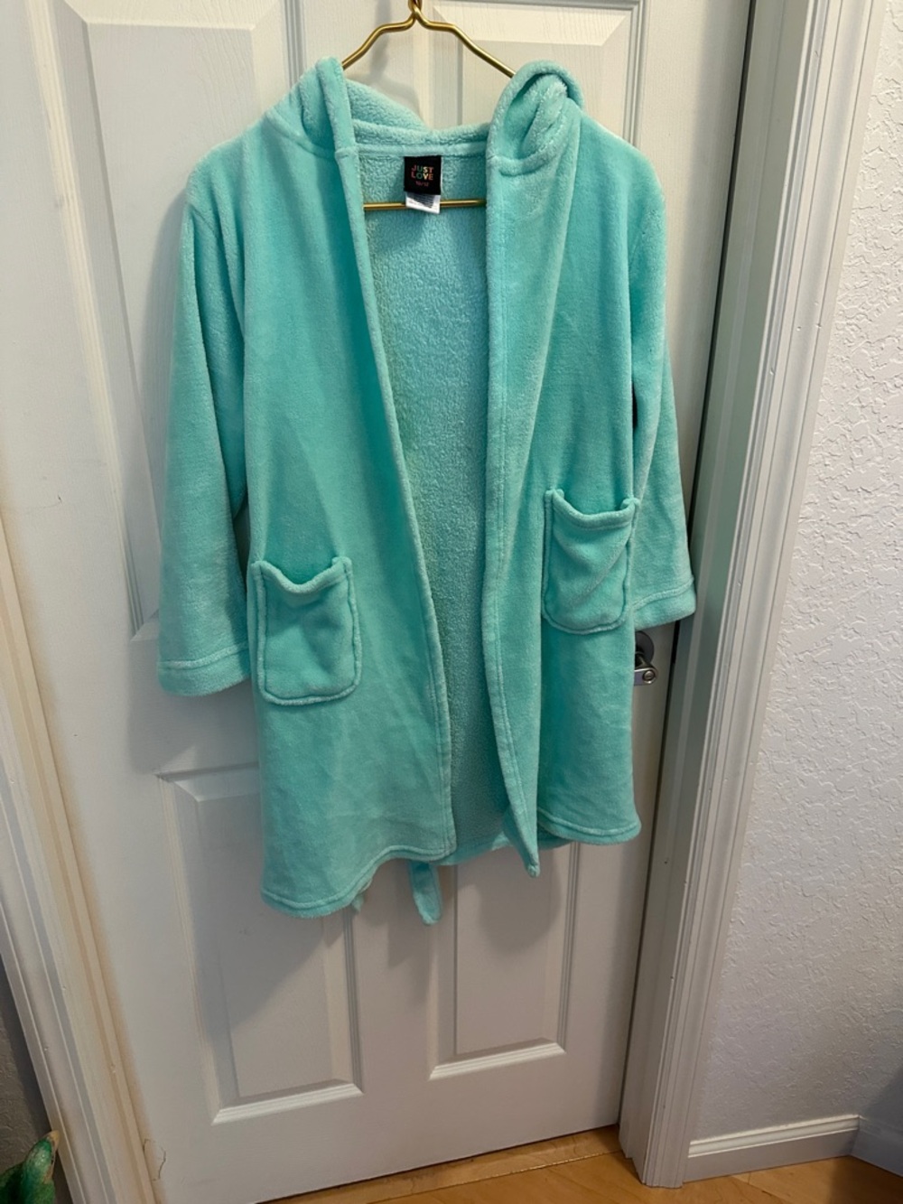 Just Love Plush Hooded Robe in Light Aqua